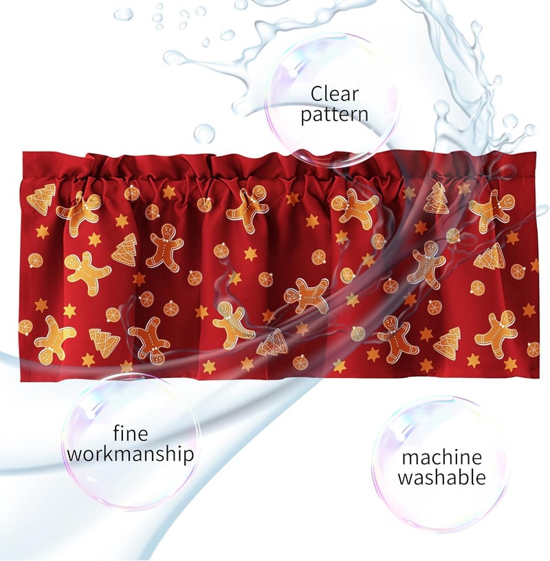 SUNWISHA Christmas Curtain Valances Set 52x18'' - Lively Gingerbread Men/Trees/Stars - Holiday Inspired Character Decor - Rod Pocket Kitchen/Bathroom/Laundry Winter Valances Red - Image 5